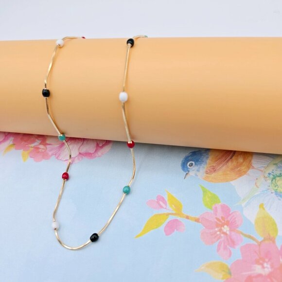 "Elegant Rose Gold Necklace with Multicolor Beads, XPNL0116 - Picture 1 of 12